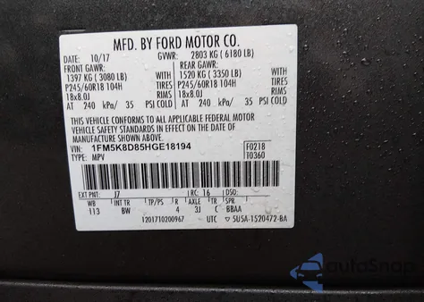 2017 Ford Explorer Xlt from USA, damaged, VIN 1FM5K8D85HGE18194